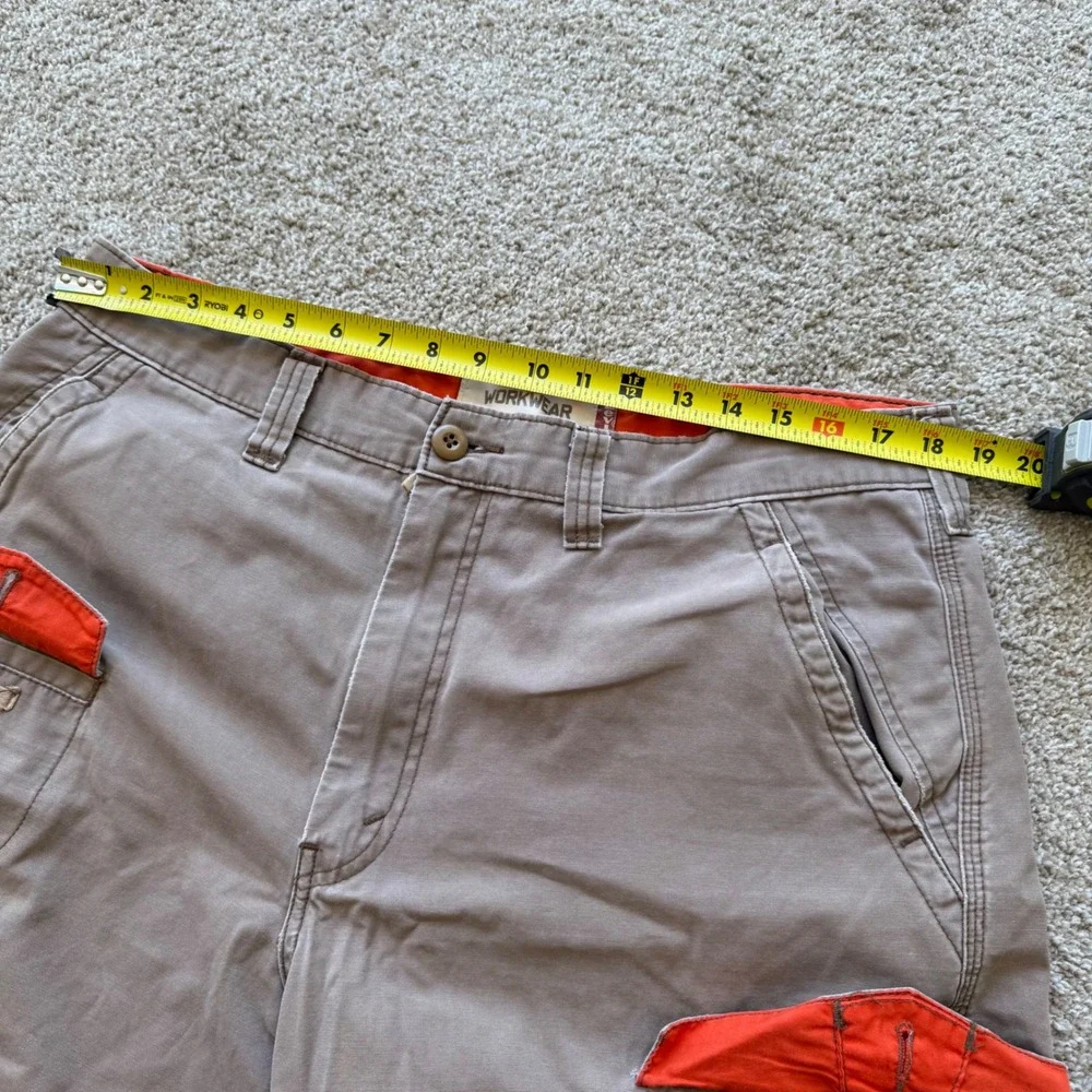 Levi's Cargo Shorts Mens W36 Tan Orange Workwear Raw Hem Utility vintage y2k